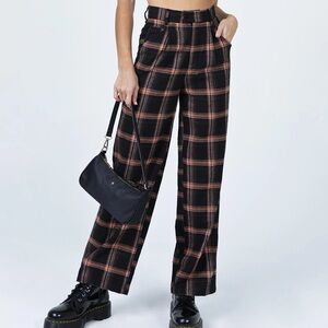 Princess Polly Black and Red Plaid Wide Leg Pants Sz 2 city skies